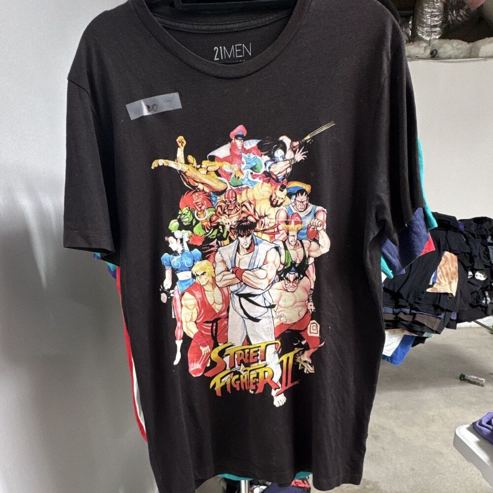 21MEN Men's Black Street Fighter II Graphic Crew Neck T-Shirt Short Sleeve M